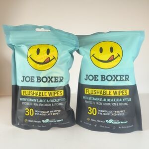 Joe Boxer Flushable Wipes 2 Pack 30 Ct Each Individually Wrapped NEW